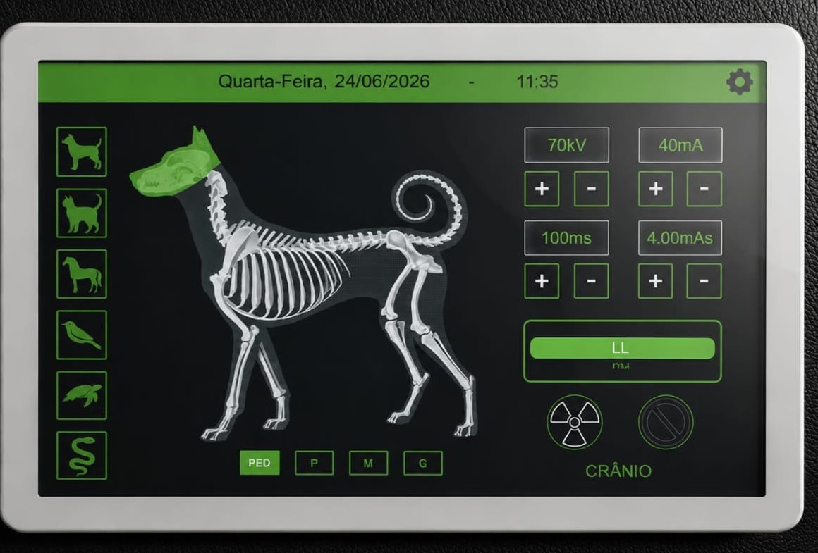 Painel touch do ERK VetGo com técnicas por espécie